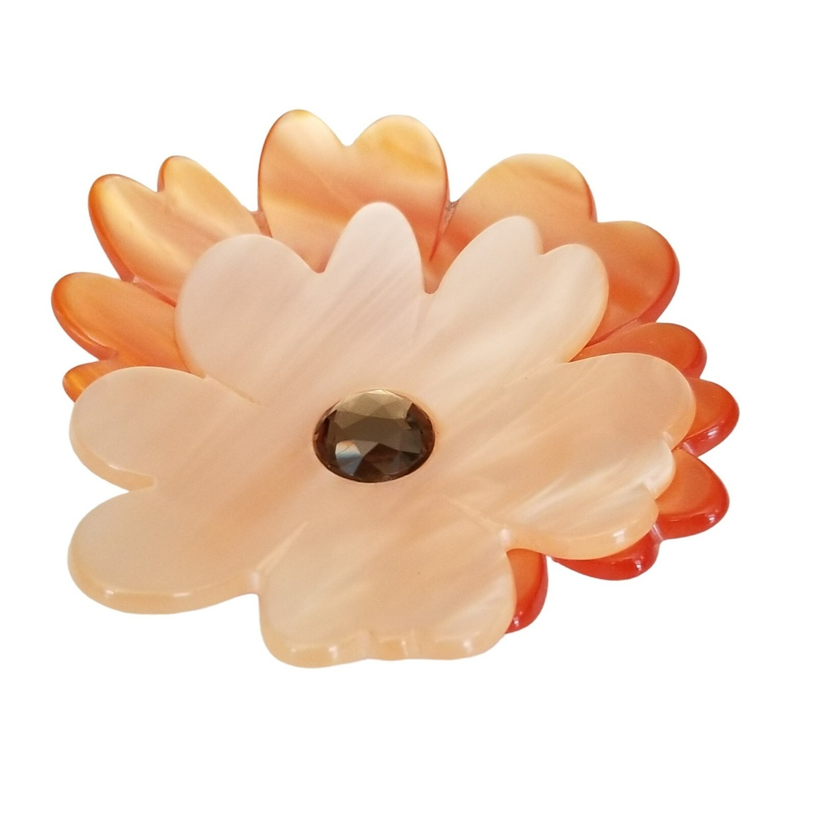 Pono Italian Acetate, Plastic Statement White, Peach Flower Brooch, Signed
