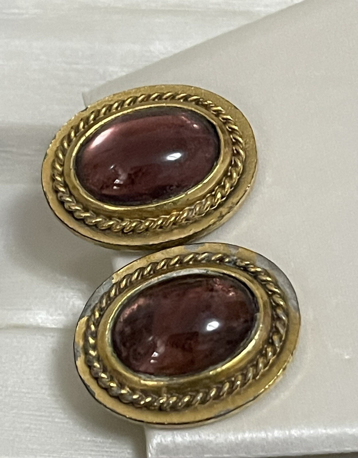 Vtg Signed YSL Yves Saint Laurent Purple Cabochon Clip-On Earrings For Repair