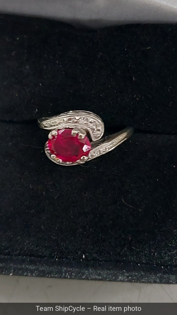 24K White Gold Red Ruby Ring Vintage Style 3g Size 6 Estate Jewelry G2U