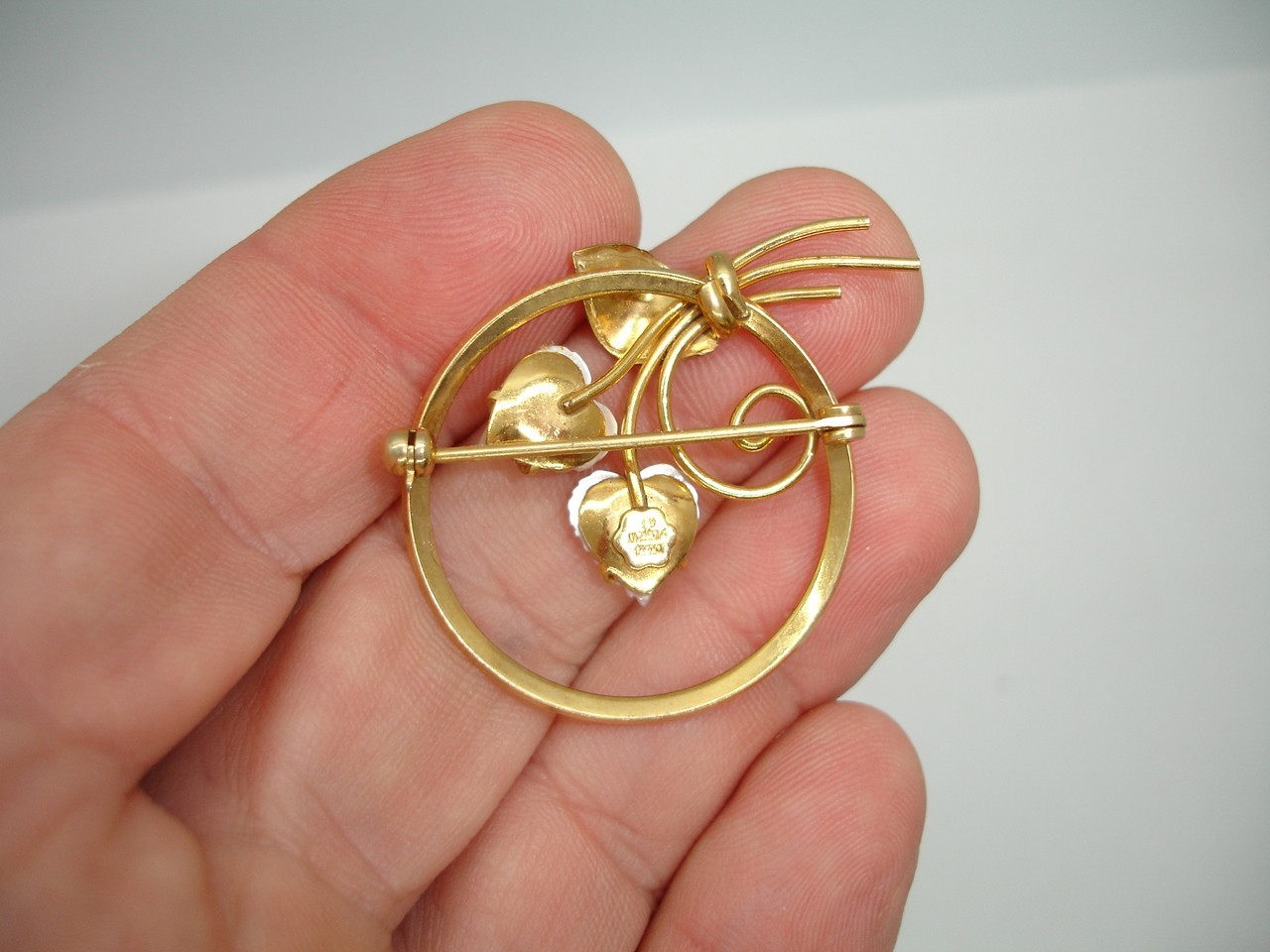 vintage leaf brooch pin beauty 1/20th 12K gold filled GF MOP pearl abalone CREED