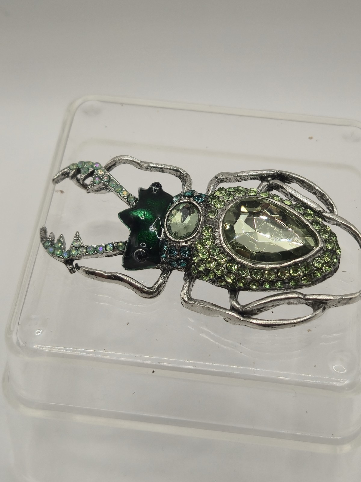 Green Rhinestone And Glass Stag Brooch Unbranded