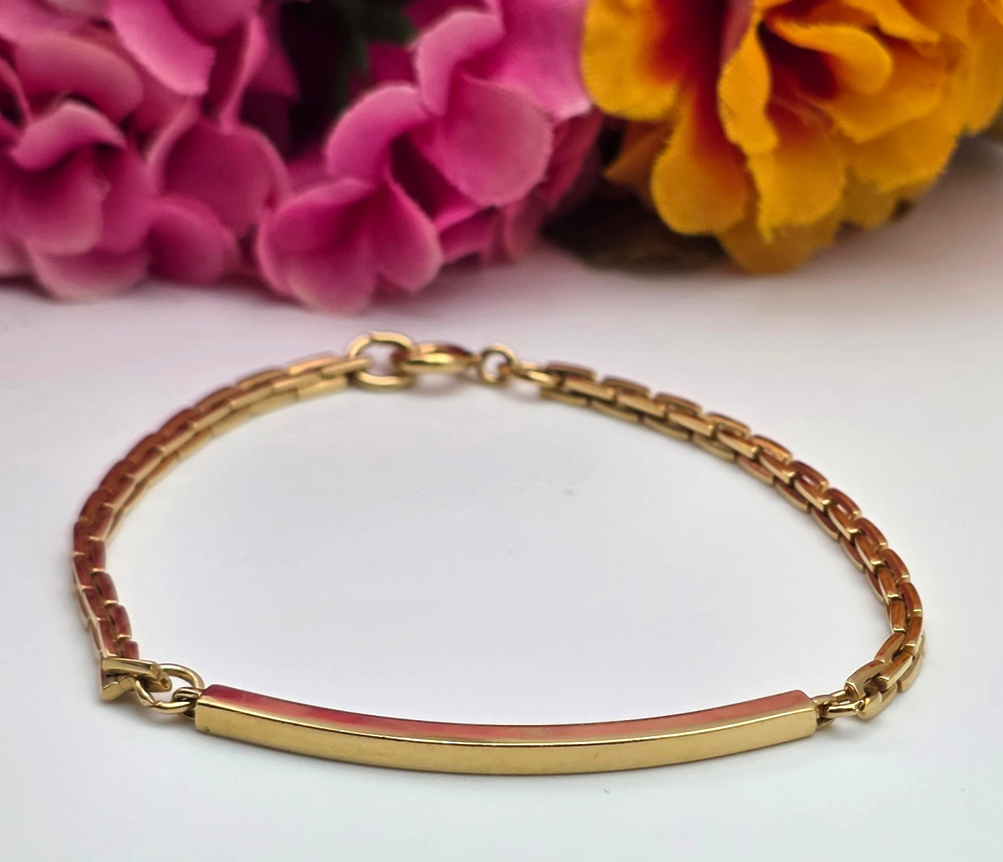 Vintage Sarah Coventry Gold Tone ID Bar Bracelet Box Link Chain 7 In Signed SC
