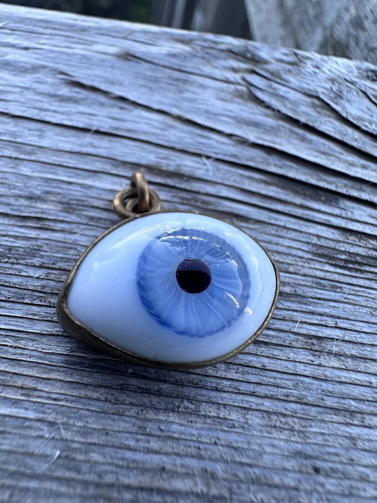 Glass Eye Pedant Set In Brass Bezel Unsigned Vintage Charm