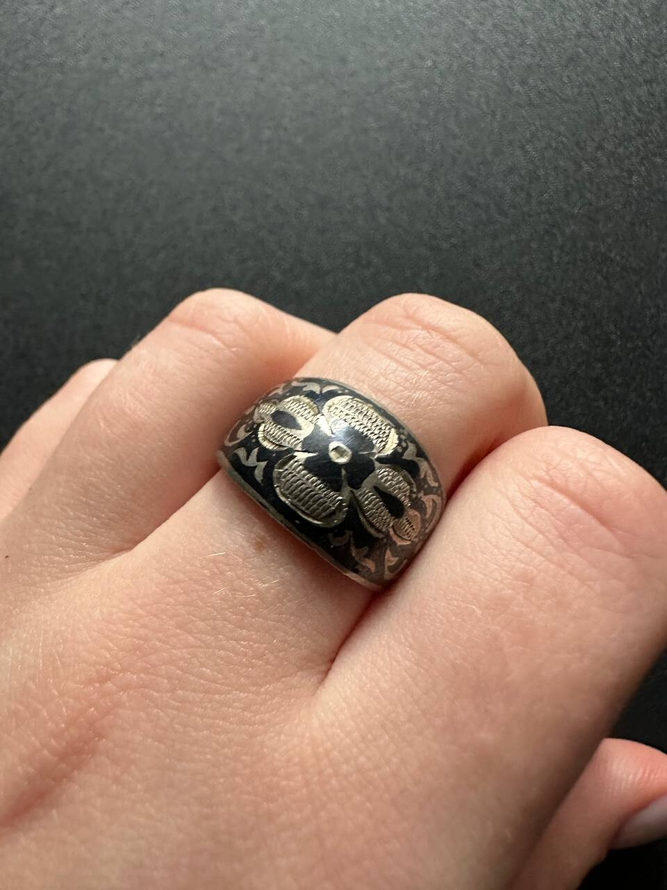 Vintage Soviet Silver Ring Kubachi Antique USSR 875 standard Size 18.5 (8.5)