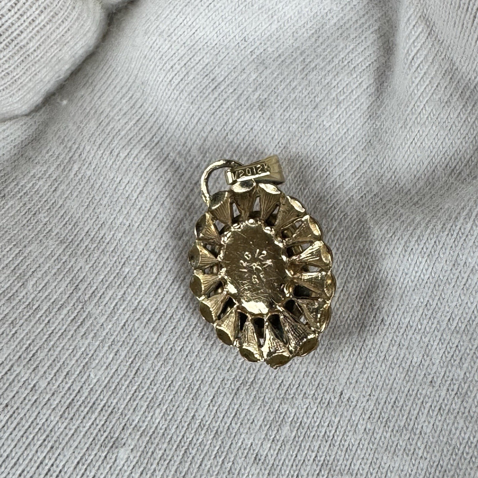 Vintage Gold-Filled Pendant w/Opalescent Glass Cabochon Mid-Century Opalite