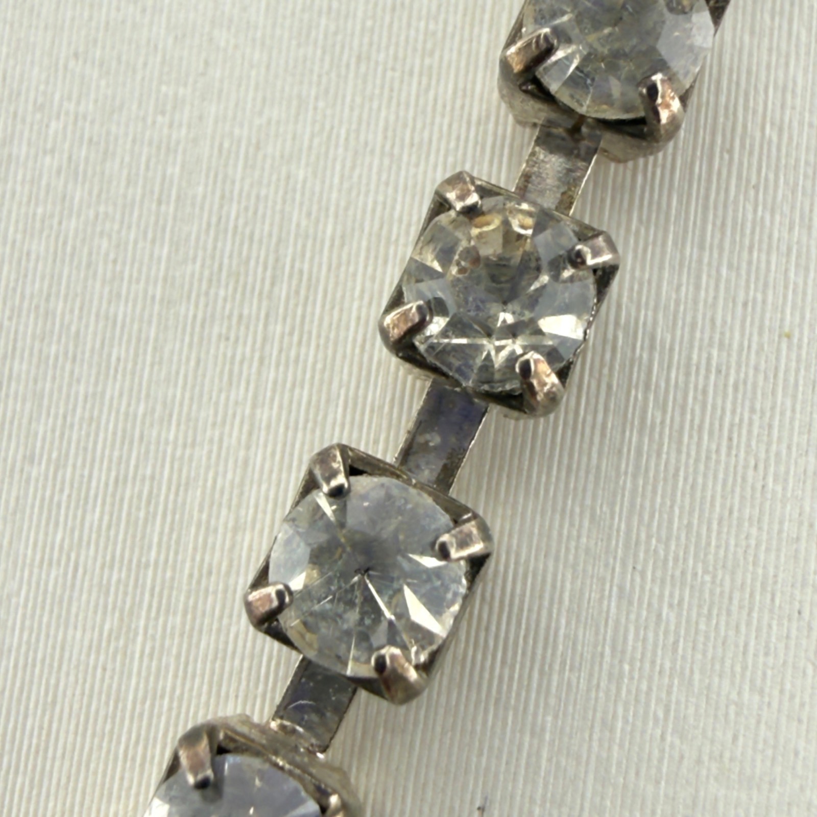 Vintage Blue Clear Rhinestone Necklace V Shape Silver Tone 16-Inch