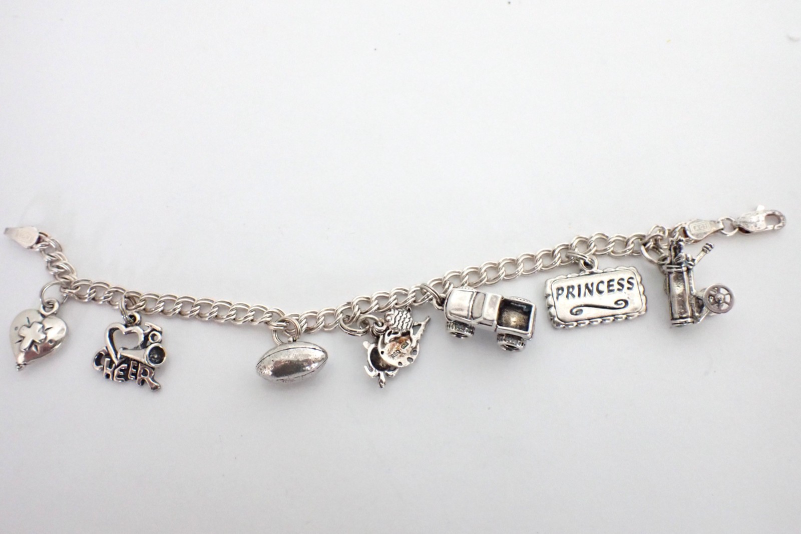 Vintage Sterling Silver AGI Italy Charm Bracelet 7 SJC Charms Monster Truck Golf