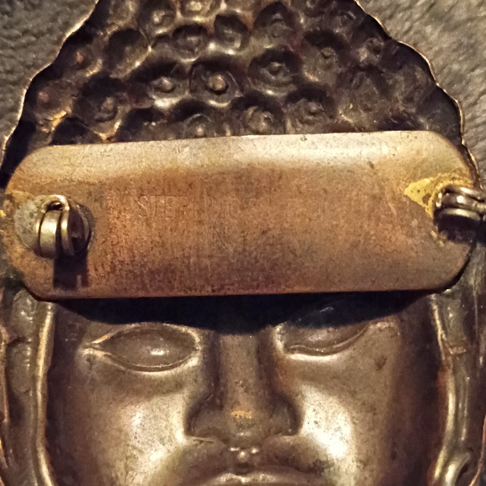 Rare Vtg Sterling Button Co. NY Repousse Buddha Pin Brooch