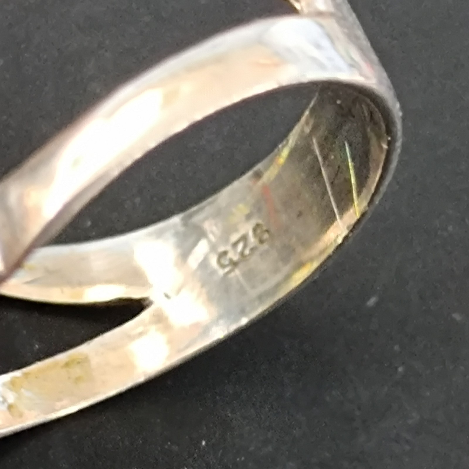 Modernist Statement Ring Sterling Silver Olive Green Stone Rolled Gold Cocktail