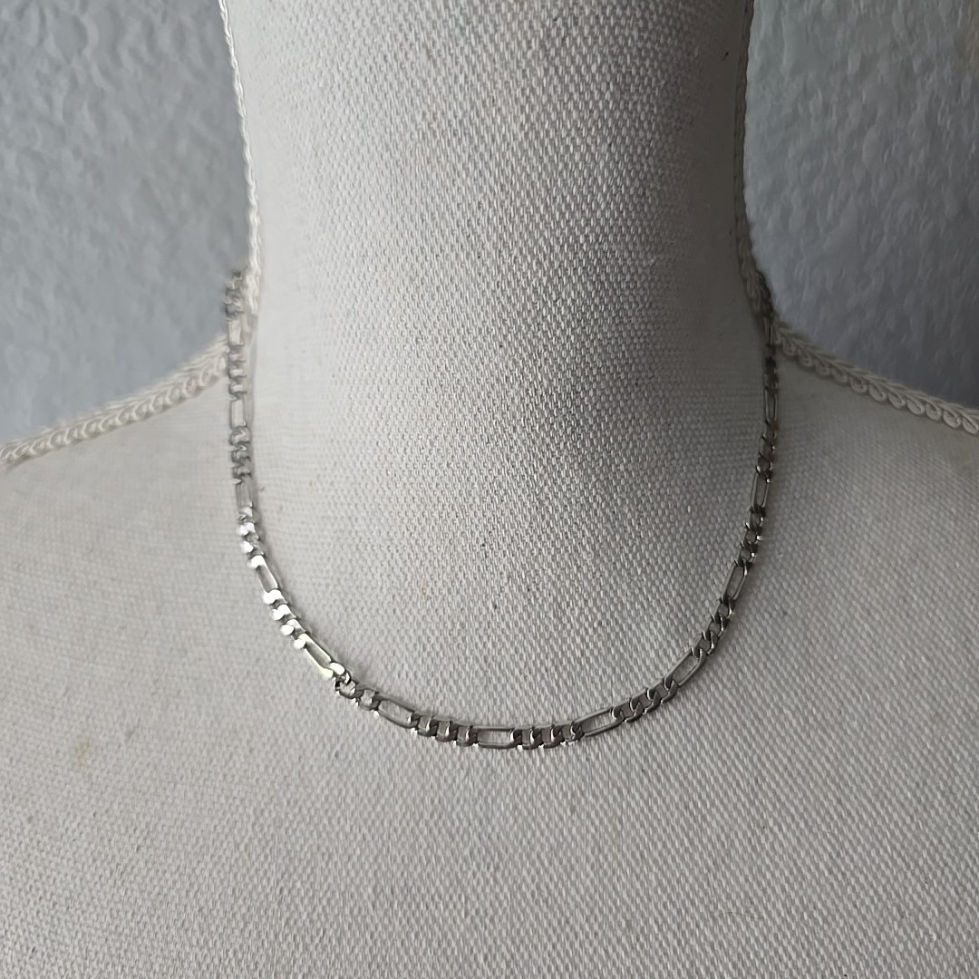 Vintage Stainless Steel Figaro Links Chain Necklace 17″L