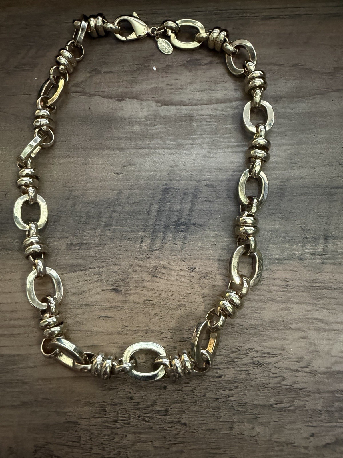 Vtg Signed Francesca Visconti Chunky Gold Tone Chain Link Necklace Statement 18”