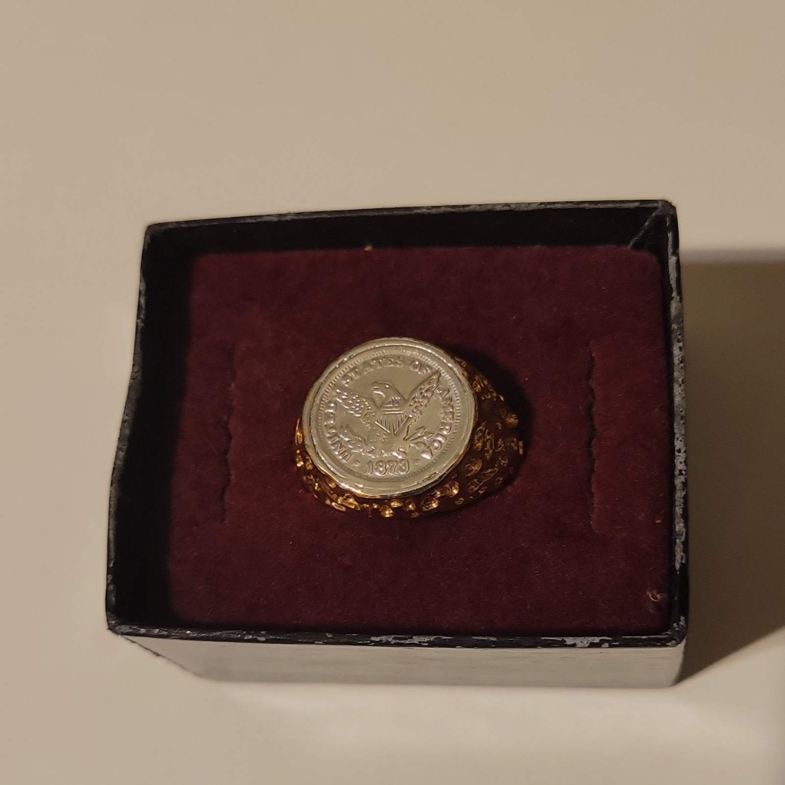 Vintage Gold & Silver Coin Design Round Ring 1873 USA Metal No Stone
