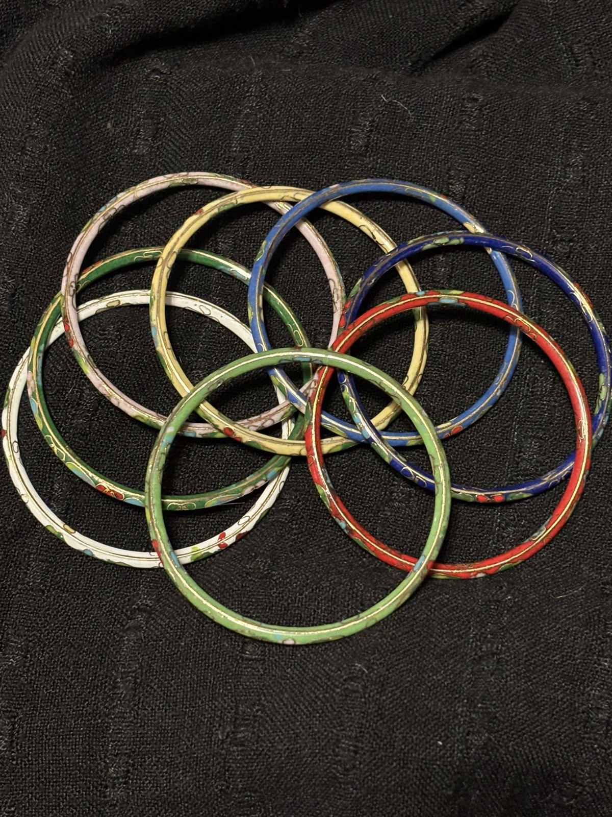 Vintage Cloisonné Asian Enamel Bangle Bracelets Multi Color Set of 8