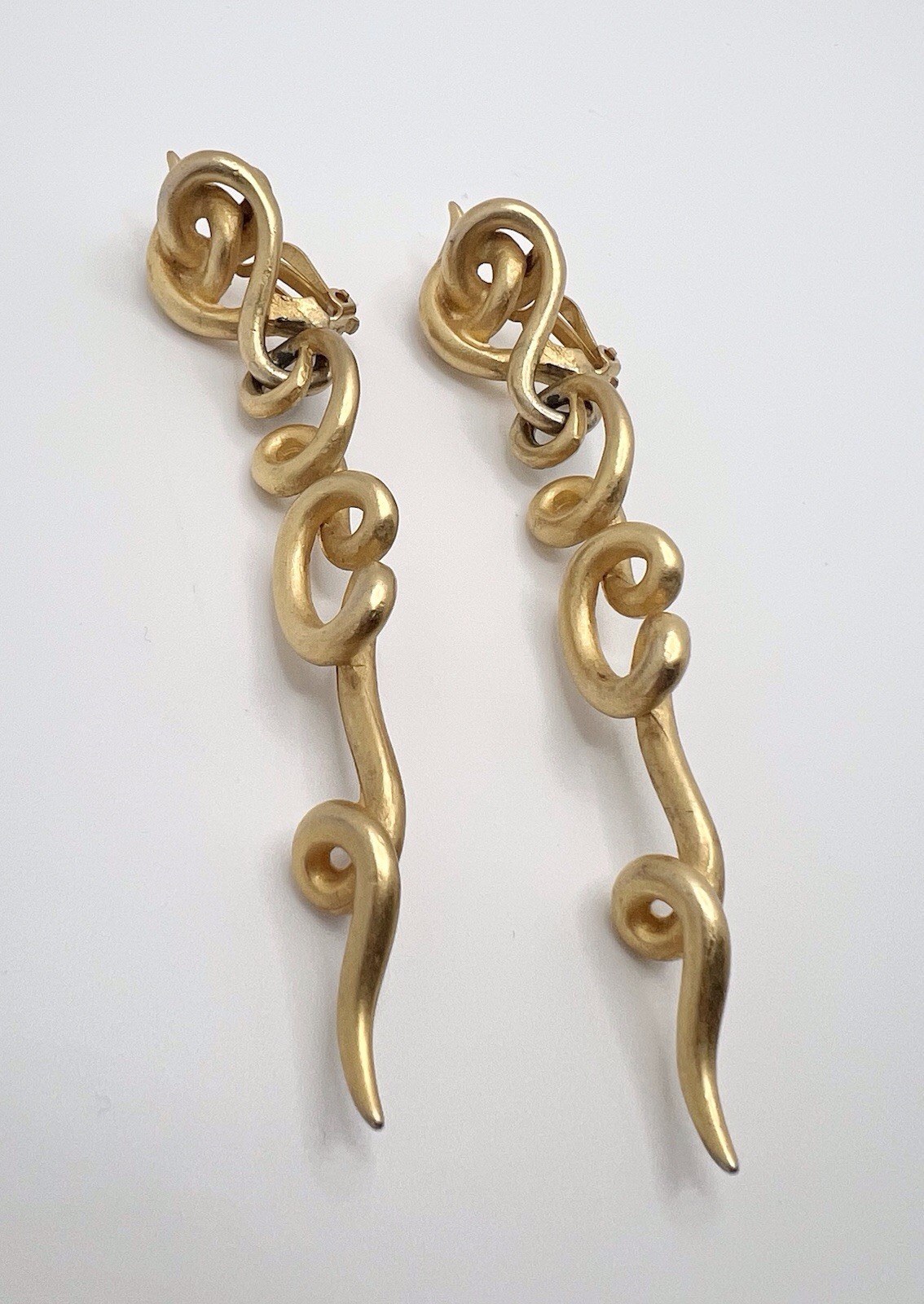 Vintage GIVENCHY Paris New York 80s Matte Gold Tone Abstract Swirl Clip Earrings
