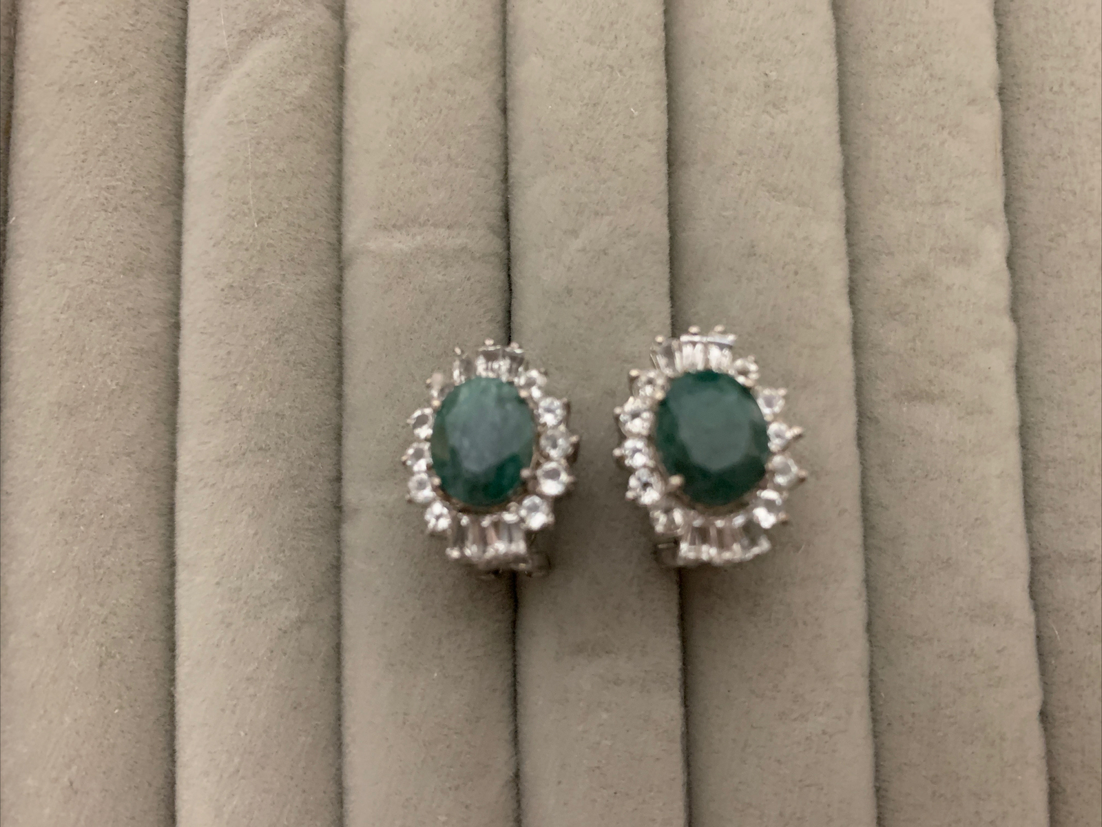 Vintage Sterling Fadi India Labradorite Cabochon & Cubic Zirconia Stud Earrings