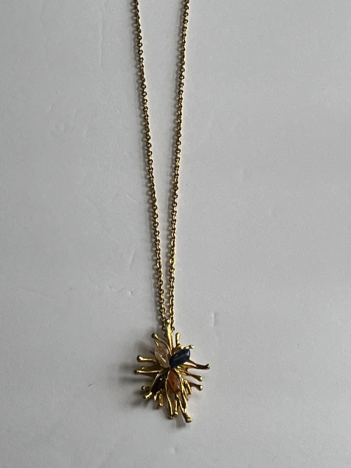 Vintage 1960s Gold Tone Brutalist Modernist Style Sunburst Necklace 28”