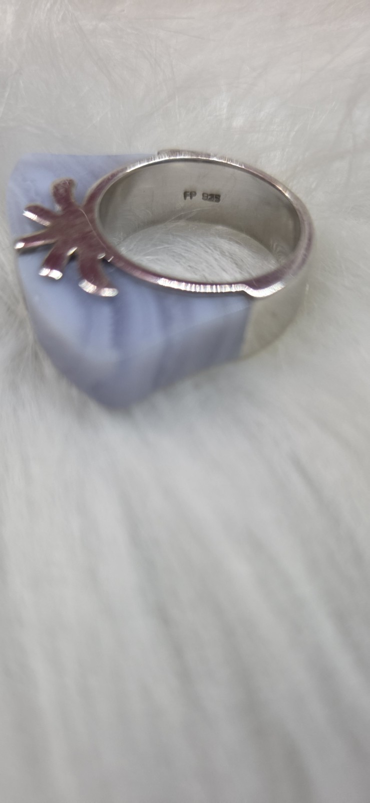 Vintage Silver Palm Style Jade Ring, Size 8