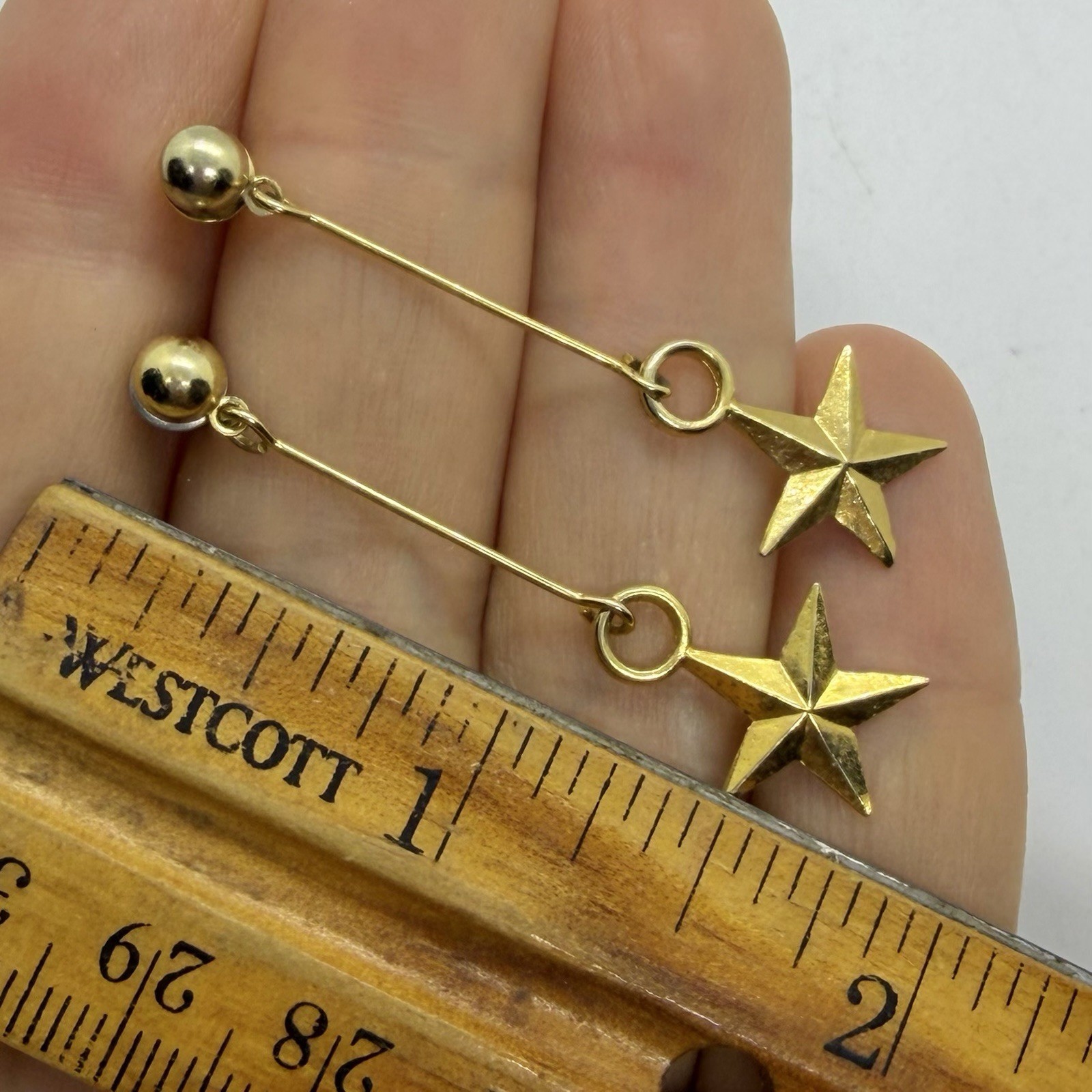 Vtg Art Deco Star Charm Goldtone Drop Dangle Retro Earrings Post Trendy Simple