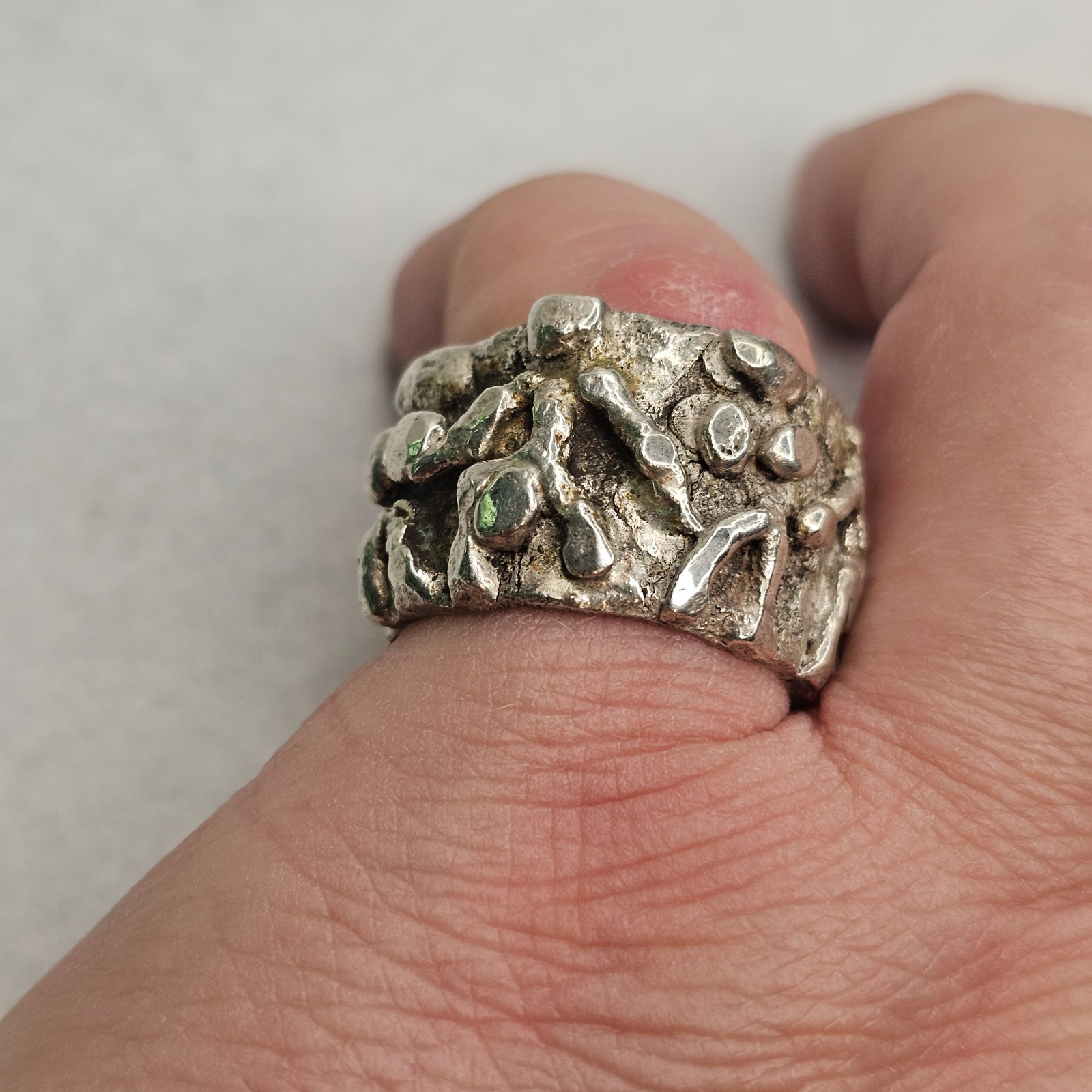 Vintage Brutalist Sterling Silver Abstract Figural Wide Band Ring Size 10 26.85g