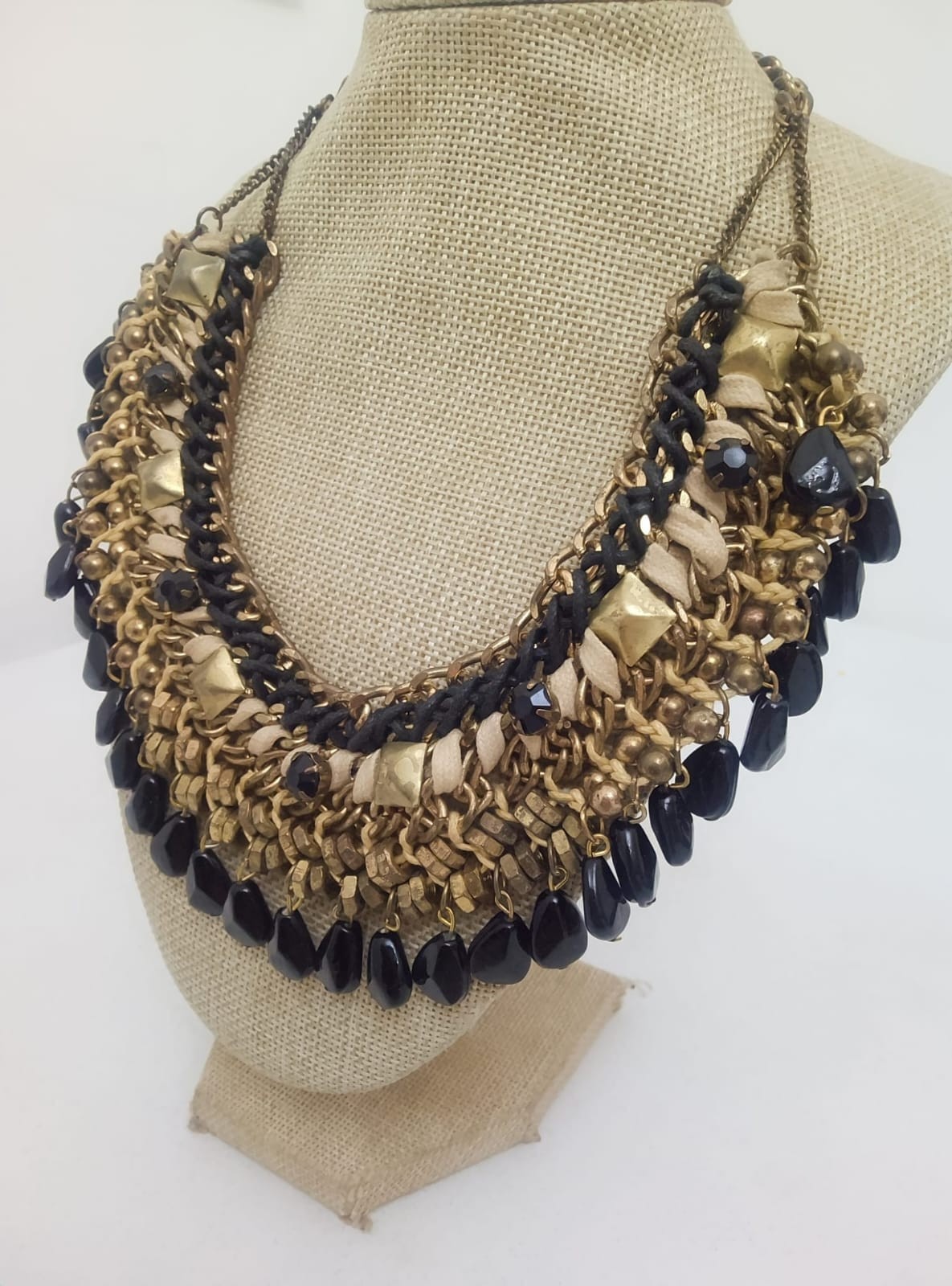 Luxurious multi-layer necklace ZARA Vintage Handmade stones Golden chains Woven