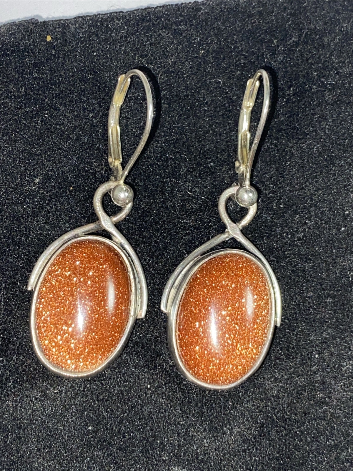 Earrings Pierced Hanging Big Sparkling Goldstones Cabs Sterling Silver LeverBack