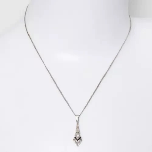 Art Deco Style Lab Created Diamond & Sapphire Wedding 14K White Gold FN Pendant