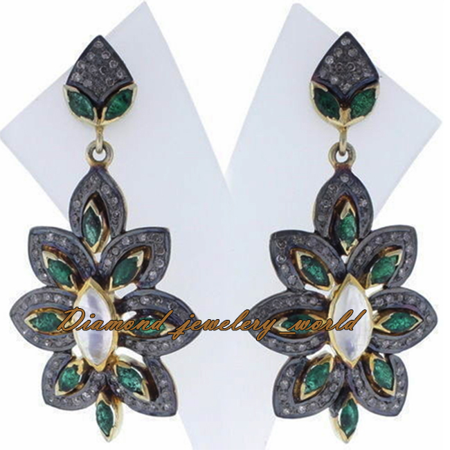 Vintage 2.17ctw Rose Cut Diamond Gemstone Studded Silver Amazing Earring Jewelry