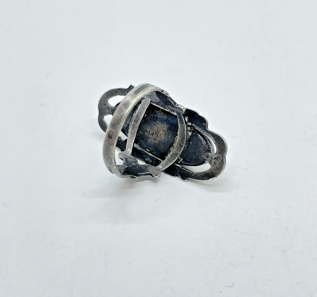 Vtg Art Nouveau Mother of Pearl Blister, Elongated Sterling Silver Ring 4.5 size