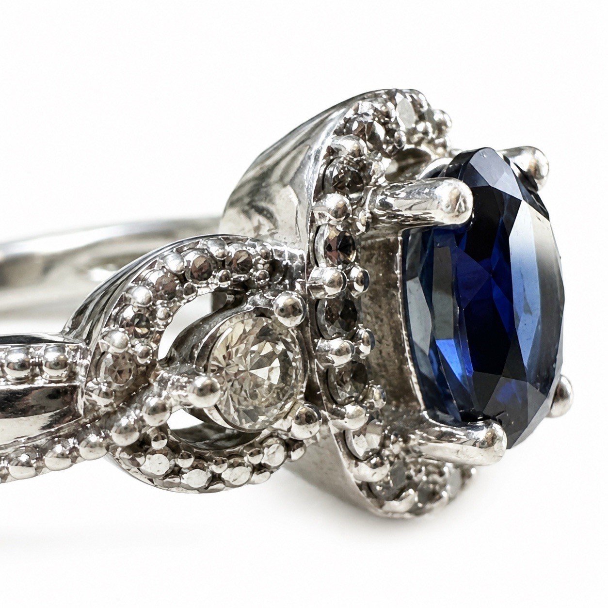 VTG Graziano 925 Sterling Silver Simulated Blue Sapphire Oval Infinity Ring 8