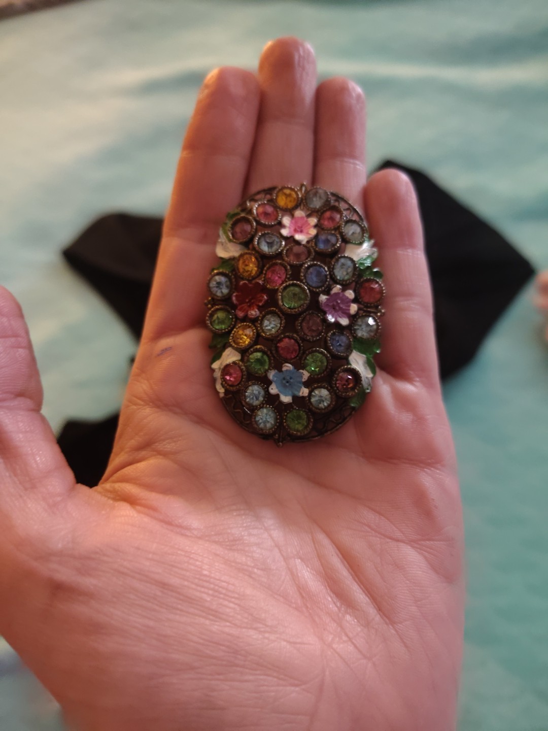 L/N Little Nemo Vintage Signed Multicolored Rhinestone Brooch
