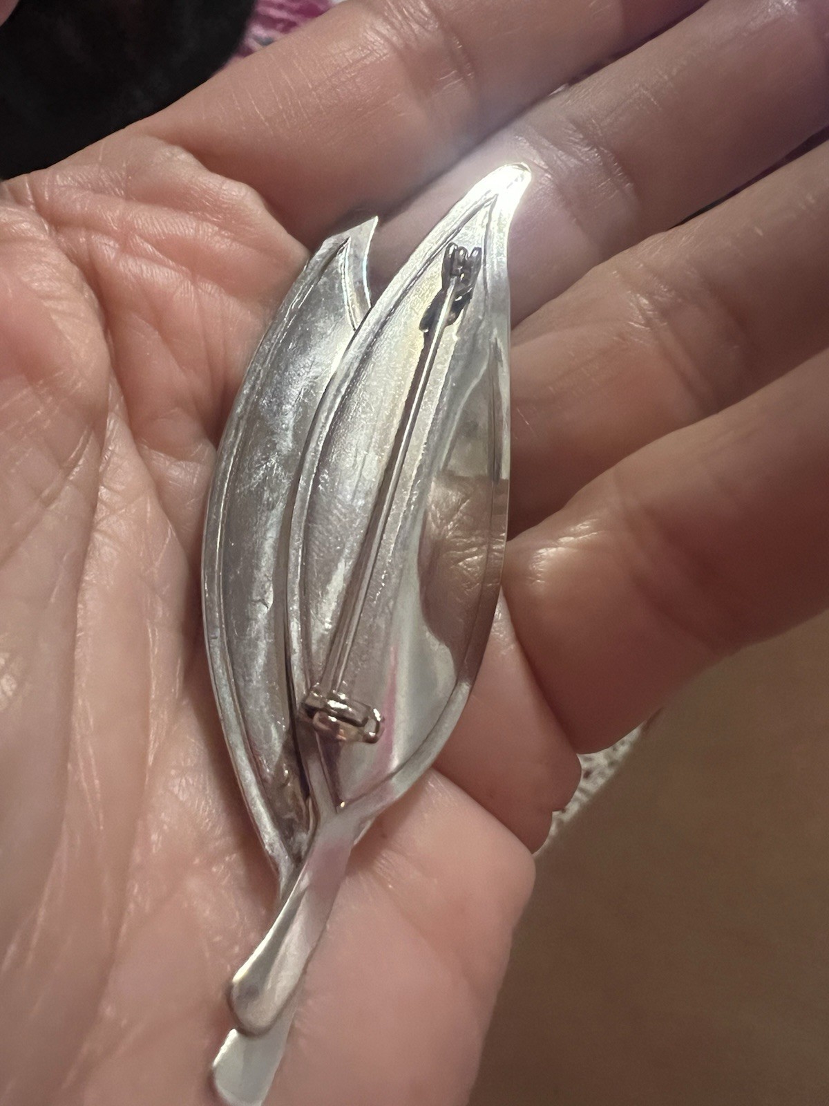Vintage Silvertone Guilloche Brooch W Modernist Lines Mid-Century Modern Style