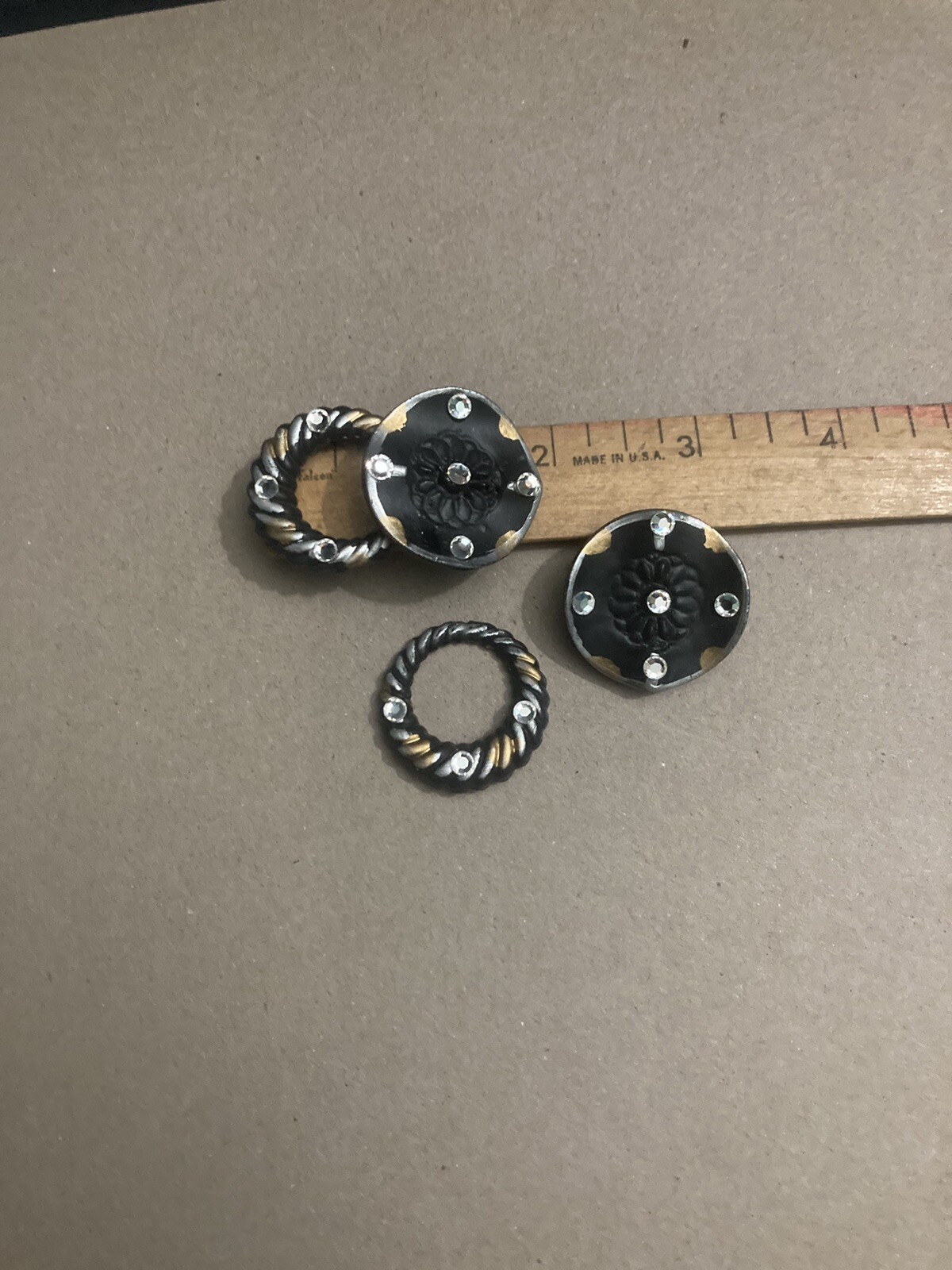 VTG Jeff Lieb Clip Earrings Black/Gold Rhinestone One Of A Kind Custom Handmade