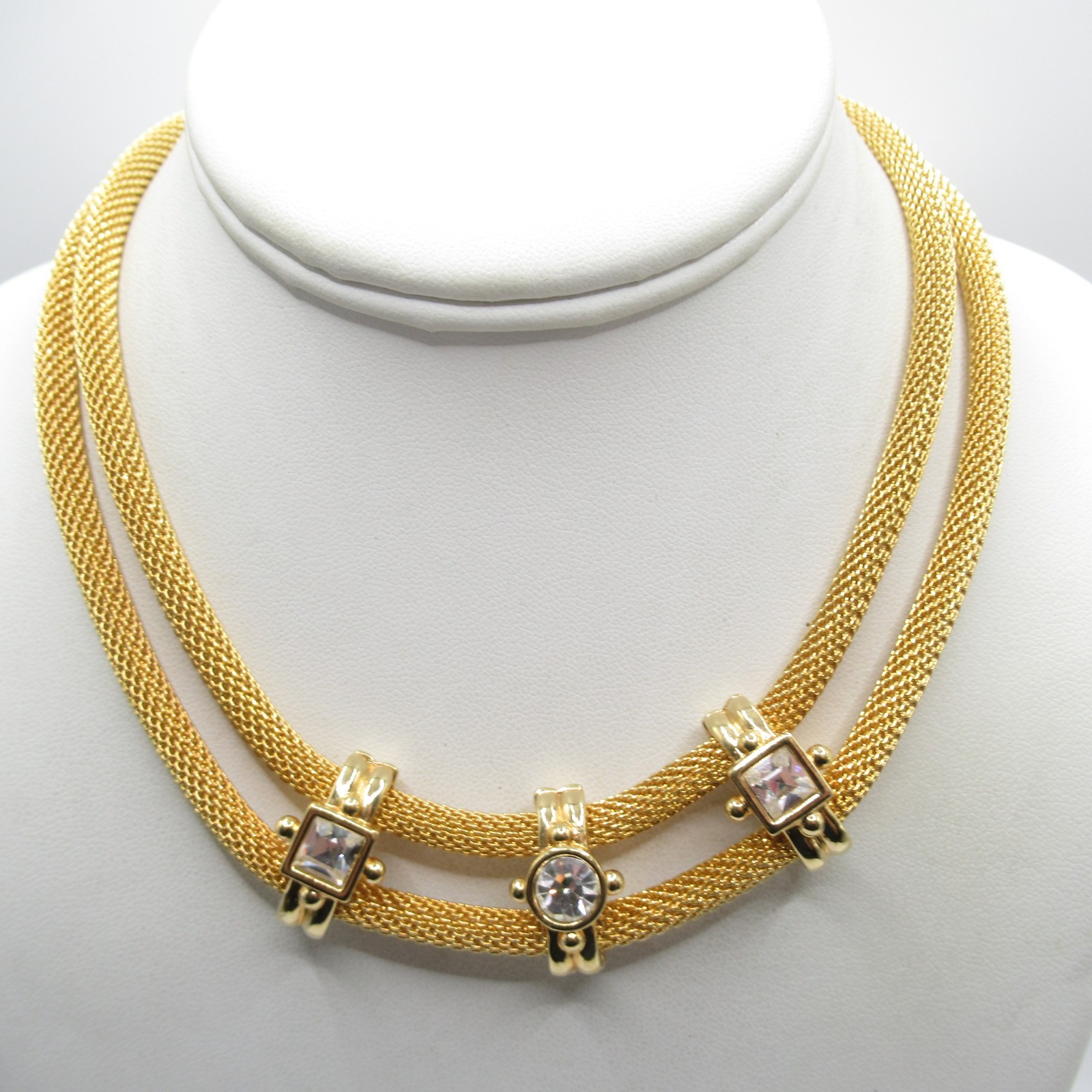 Rolled Mesh Crystal Vintage Double Strand Necklace Fashion MCM