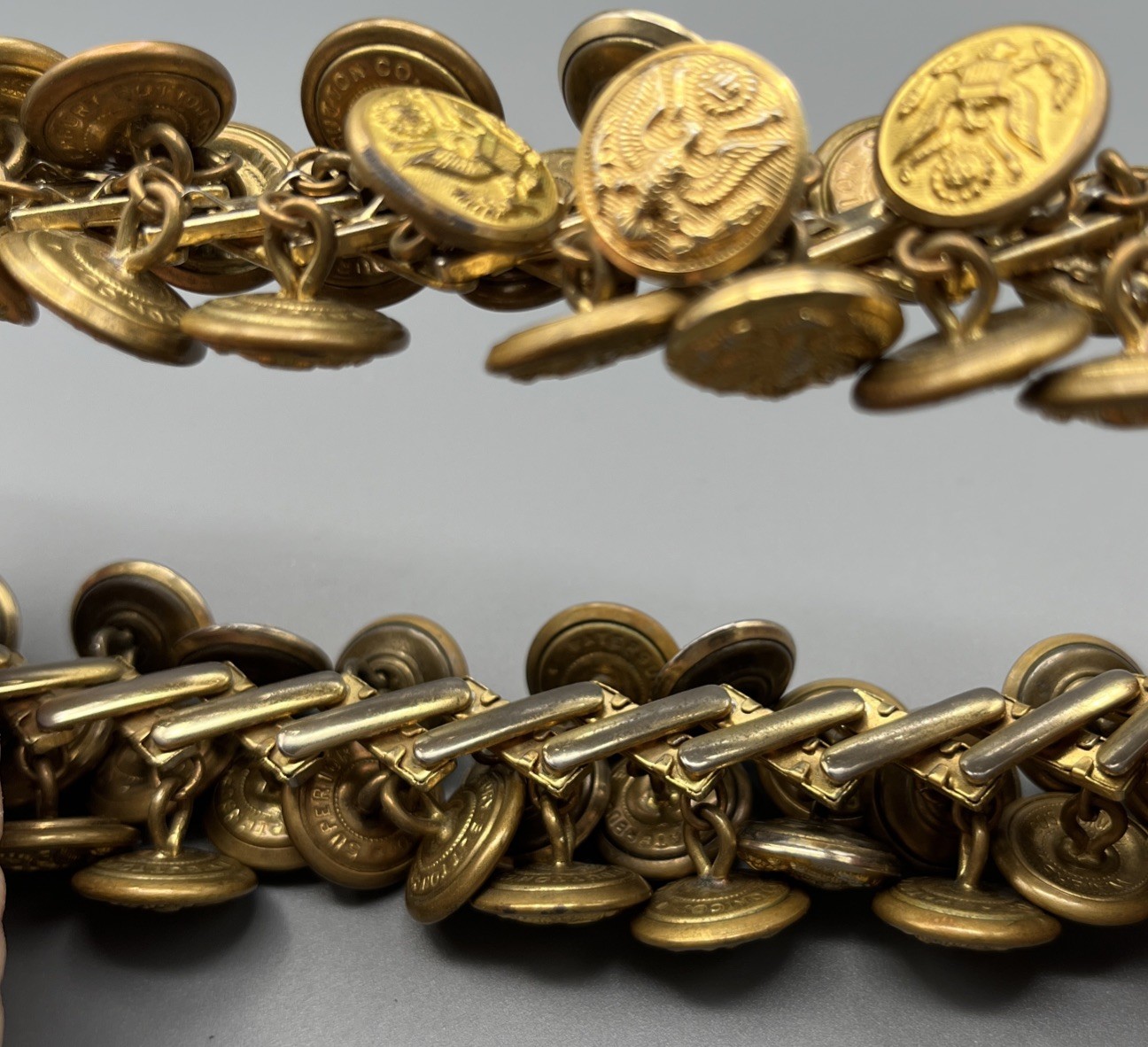 Vtg Bracelet w/Antique Superior Quality Button Co Brass Eagle Uniform Buttons