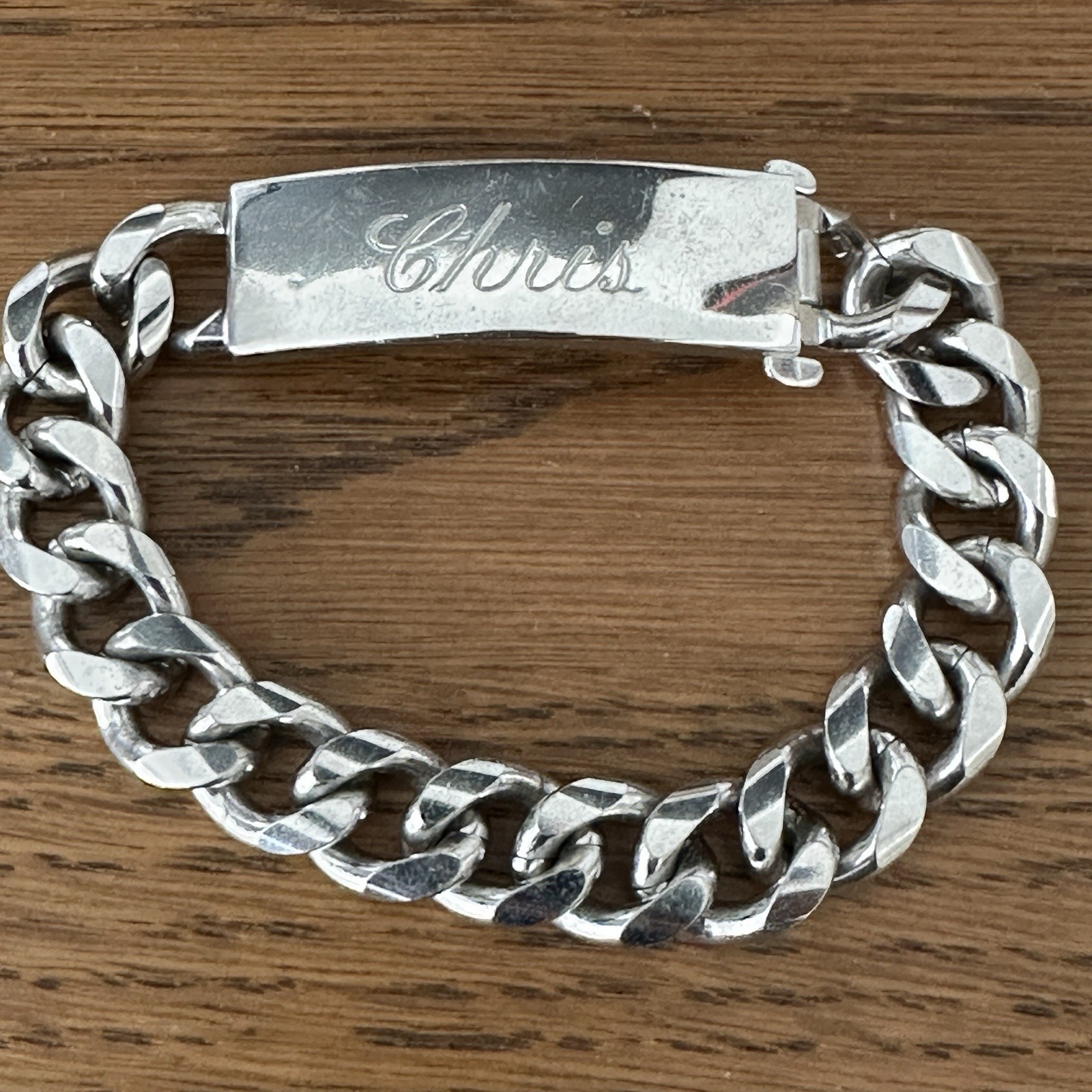 Vintage ELCO Nickel Silver Identity ID Curb Chain Bracelet 8″ MCM “Chris”