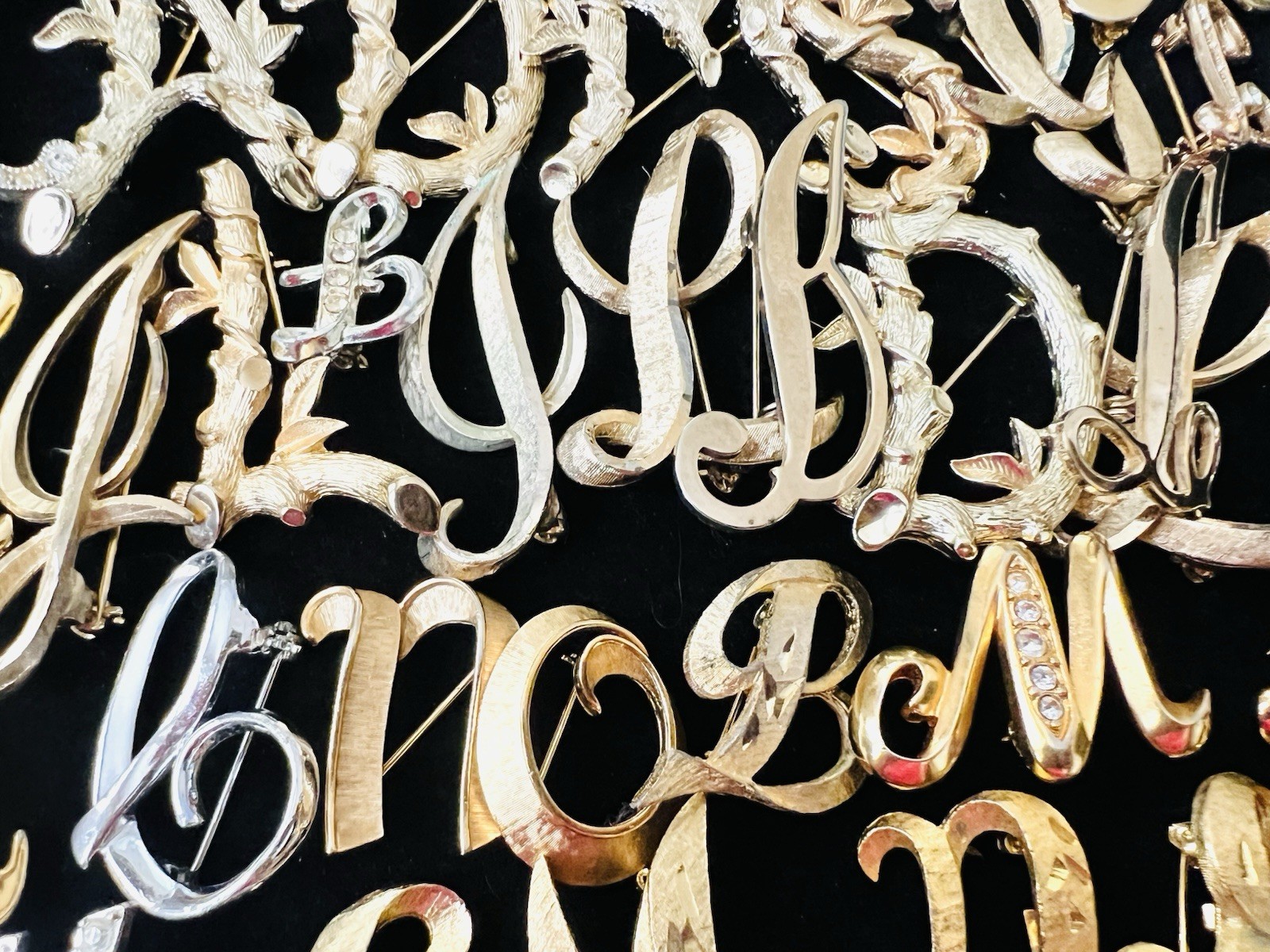 100 Vintage INITIAL Letter Brooch Pins Lot 35 Signed Trifari Sarah Anne Klein