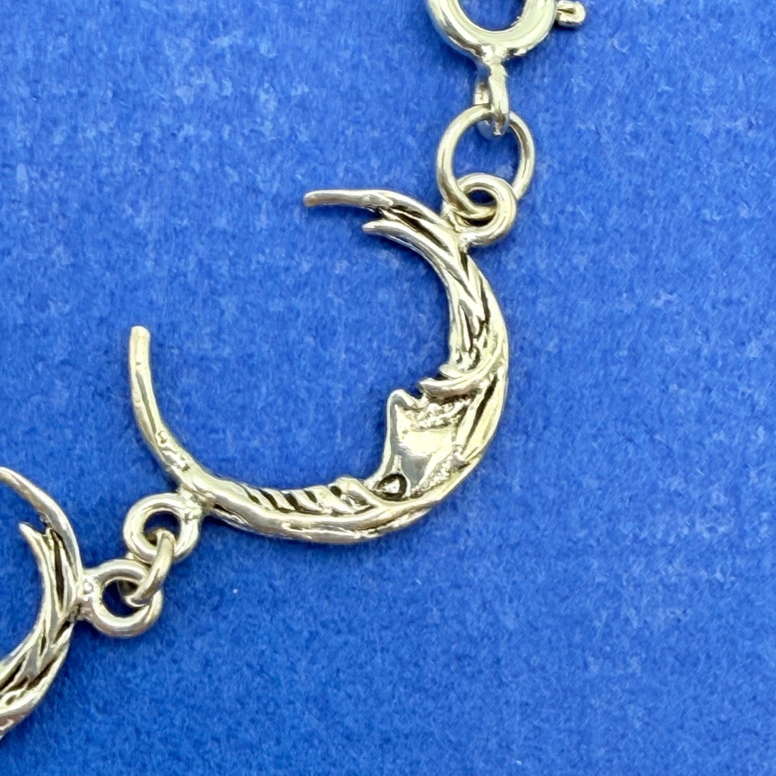 Vintage Sterling Silver 925 Crescent Moon Chain Bracelet Size 7″ New Old Stock