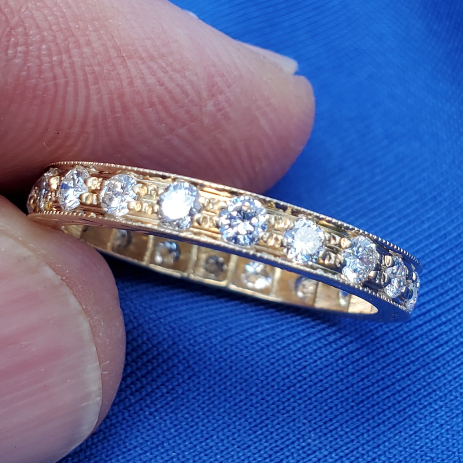 ORIGINAL EARTH MINED DIAMOND Deco Wedding Band SOLID 14K GOLD Eternity Ring 9.5