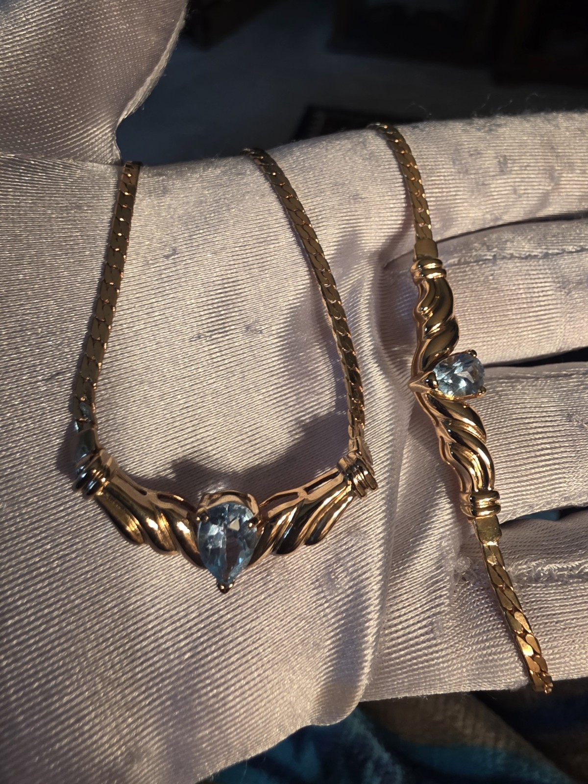 Vintage Goldtone & Blue Topaz Necklace & Bracelet