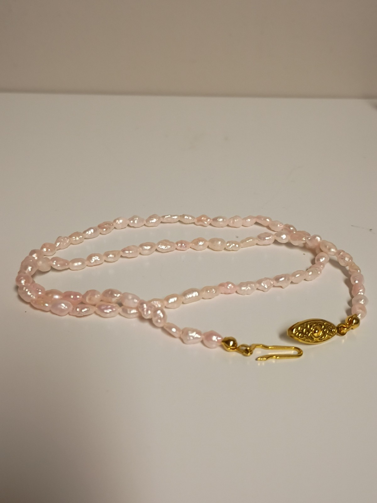 Vintage Baroque Pink Seed Pearl Necklace 17.5” Long EX Condition Gold Clasp