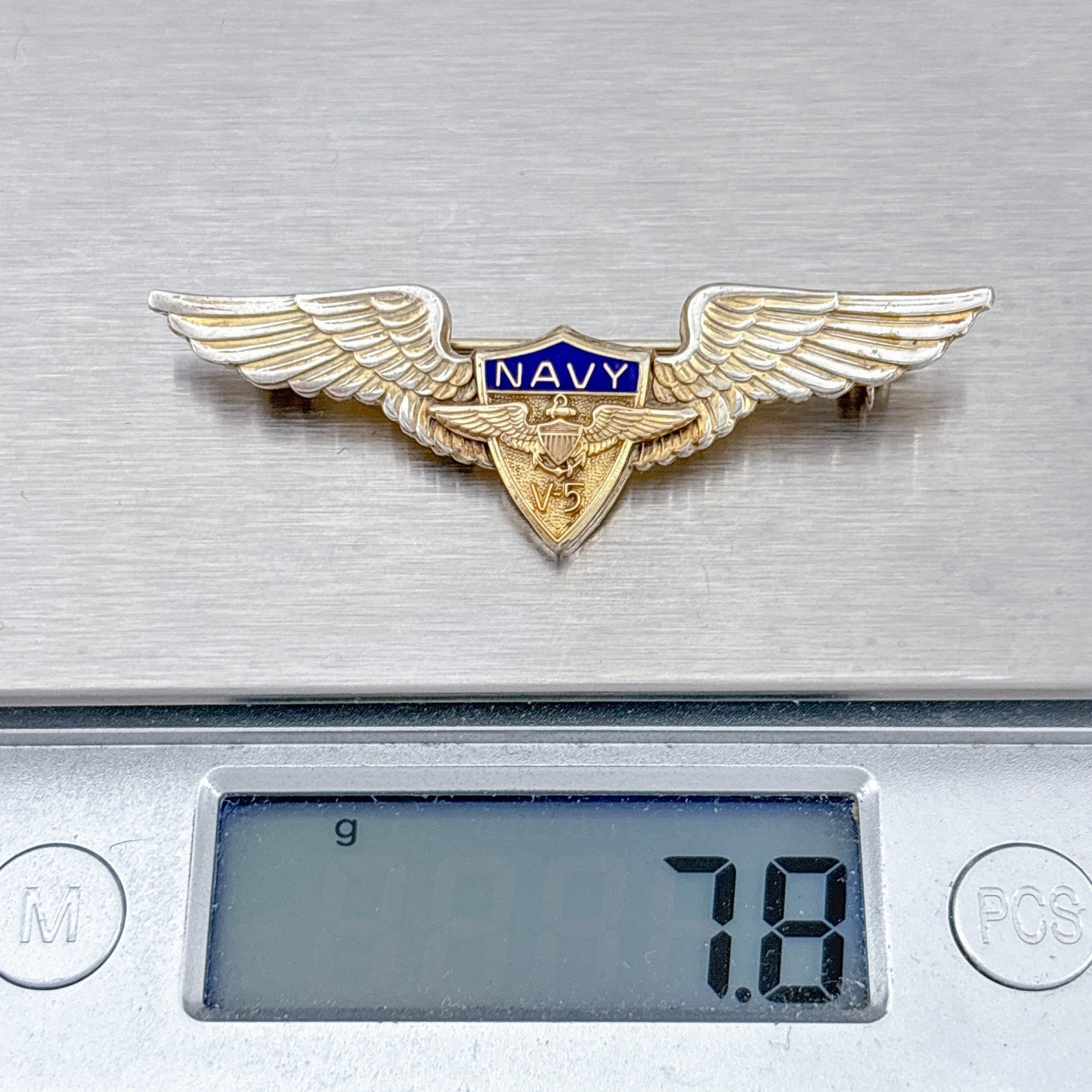 Vintage Gold-FilledSterling Silver 925 Navy V5 Pilot Wing Brooch
