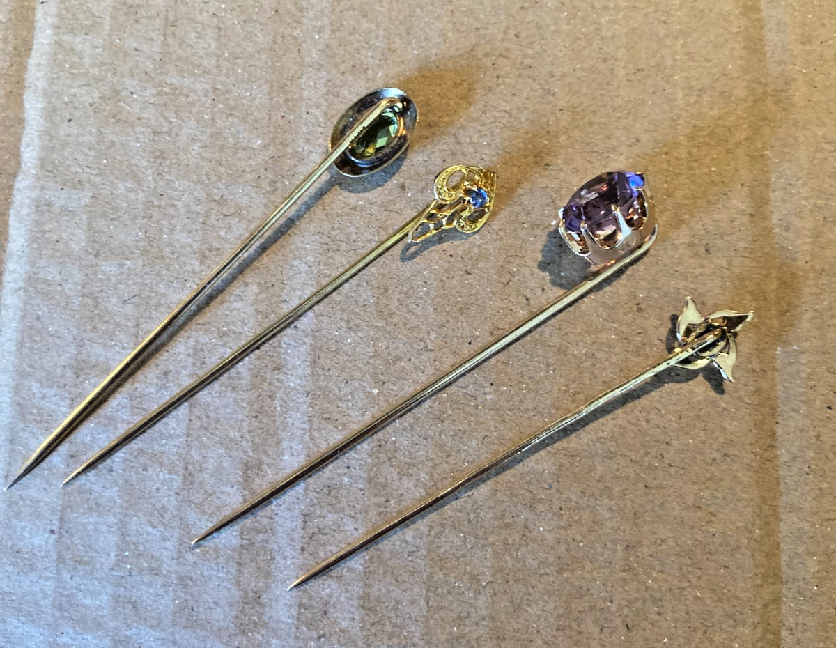 Antique 14k Gold Gem Set Stickpin Lot Amethyst Peridot Sapphire Topaz BIN