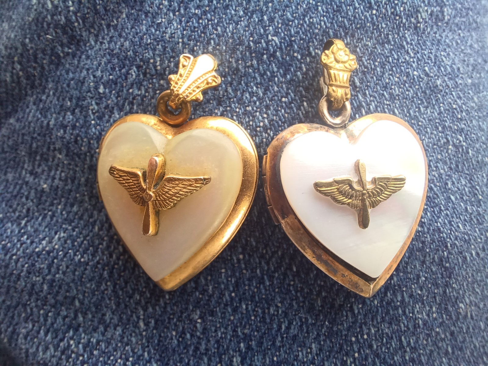 VINTAGE SWEETHEART MOP US ARMY AIR CORP WW2 GOLD FILLED HEART LOCKET w/PHOTO LOT