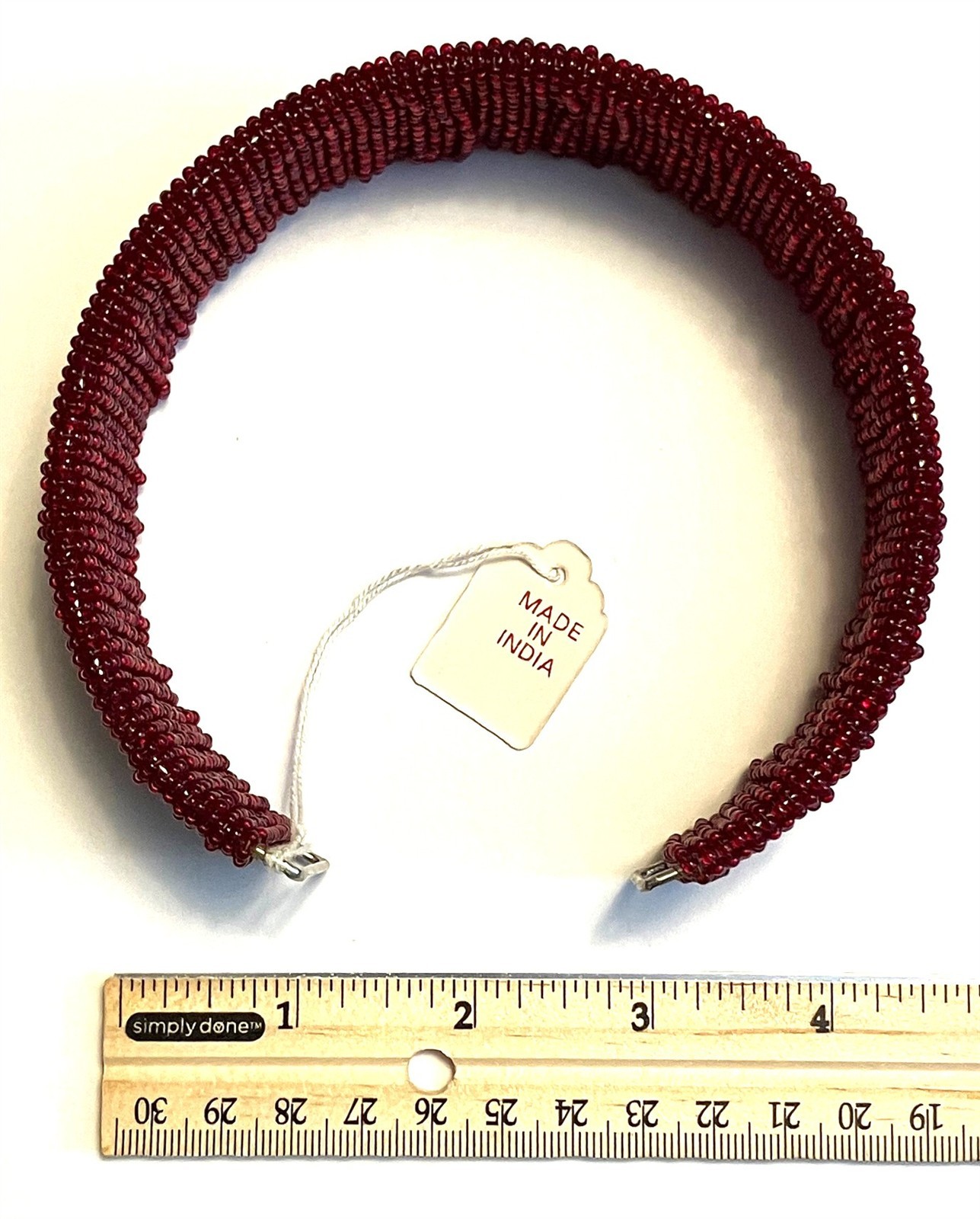 Vintage Hand Woven Ruby Red Glass Seed Bead Wired 1.5″ Collar Flex Choker 38