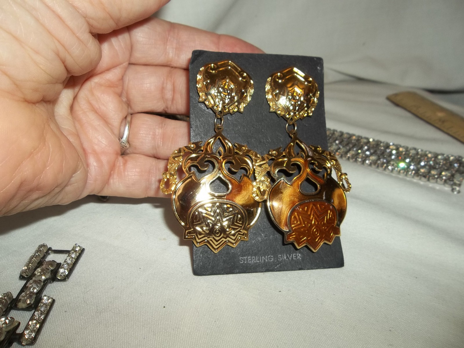 Vintage 1 lb Rhinestone Earrings Necklaces Brooch/pins Jewelry LOT Repair craft