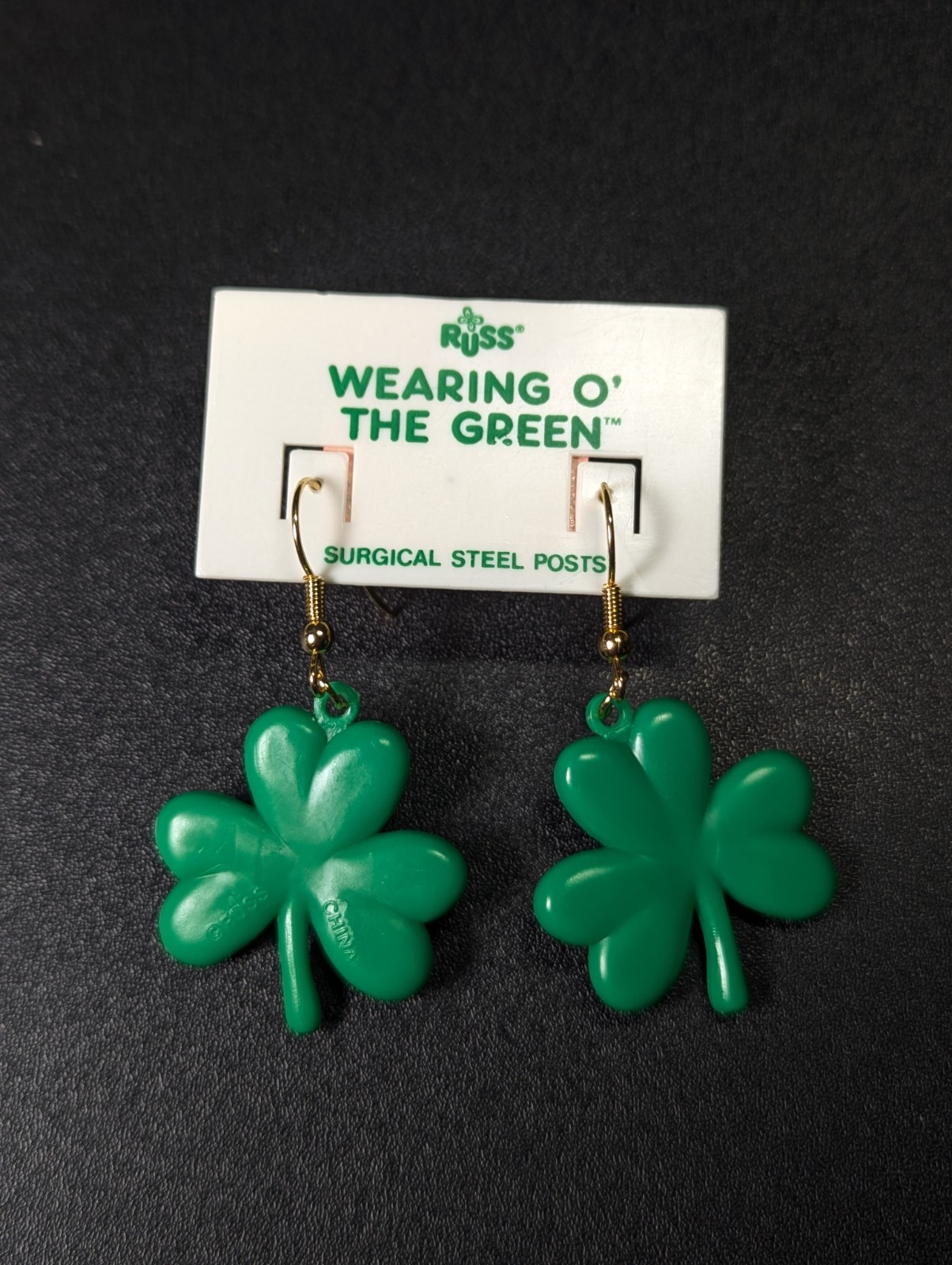 Vintage Russ Green Clover Earrings Saint Patrick’s Day Earrings Unused