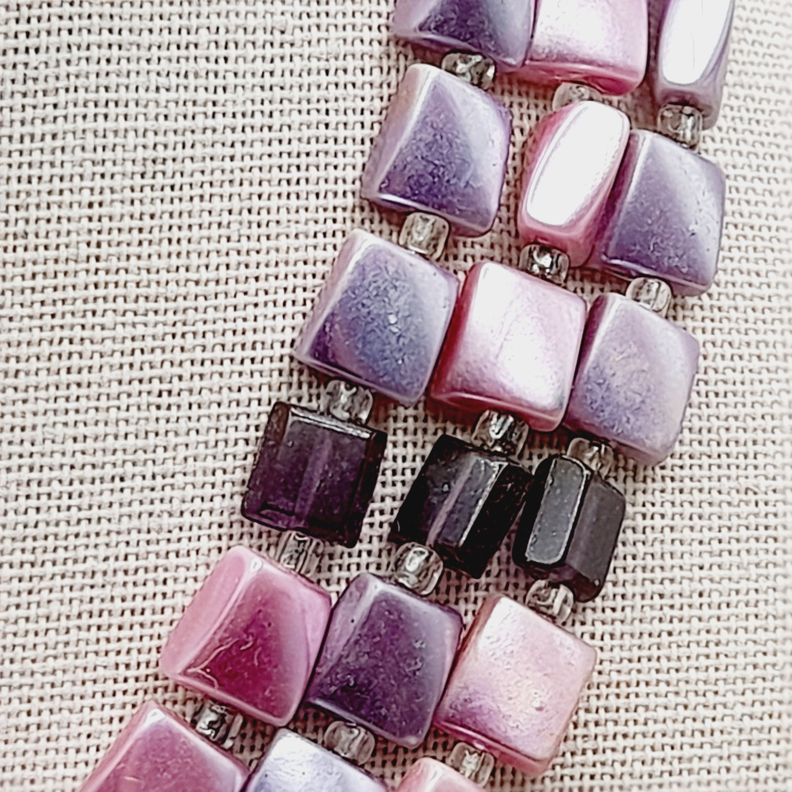 Vintage Japan 1950s Pink Lavender Pearl Finish 3 Strand Necklace 17”