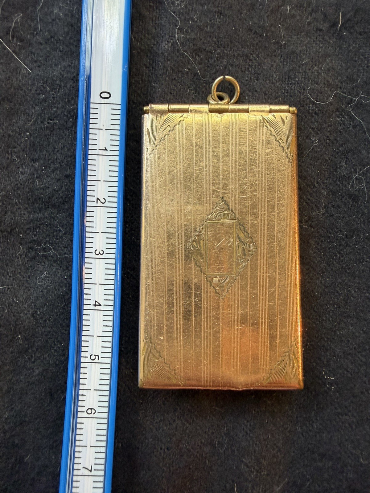 Antique Art Deco Gold Filled Triple Photo Locket Pendant Engraved Keepsake