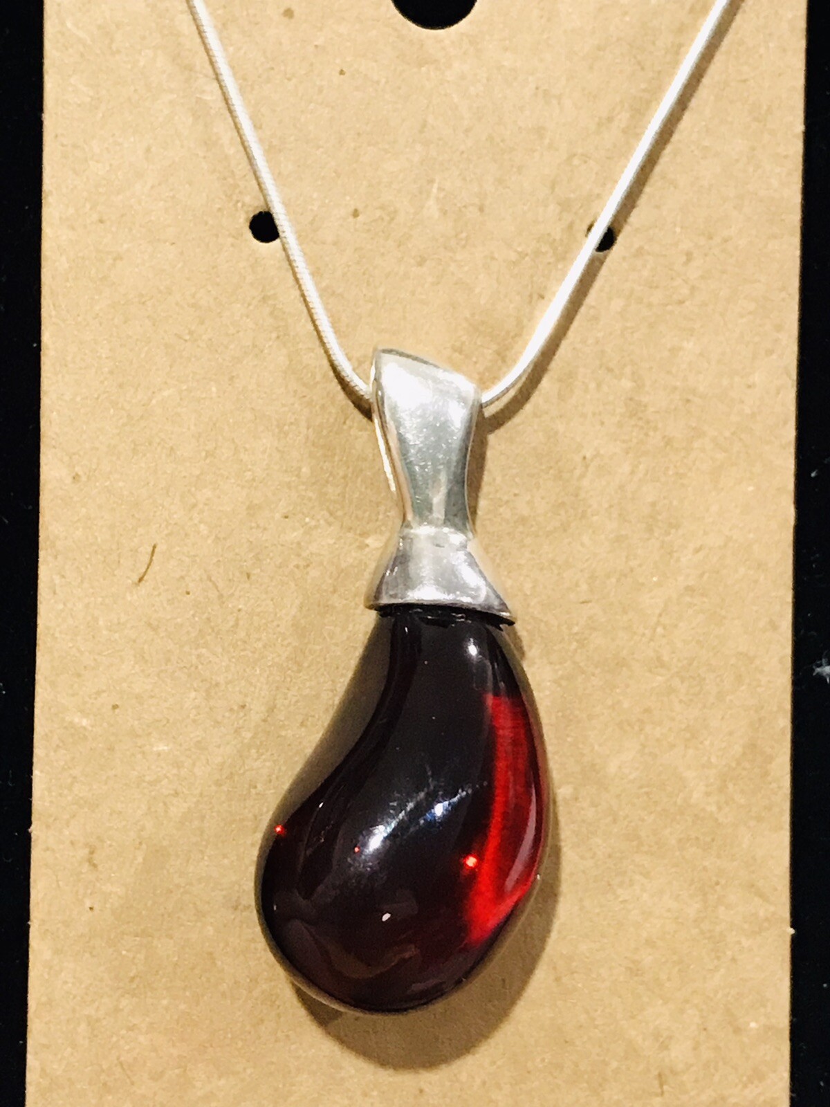 vintage sterling silver hony amber trar drop necklace Signed F.N.A