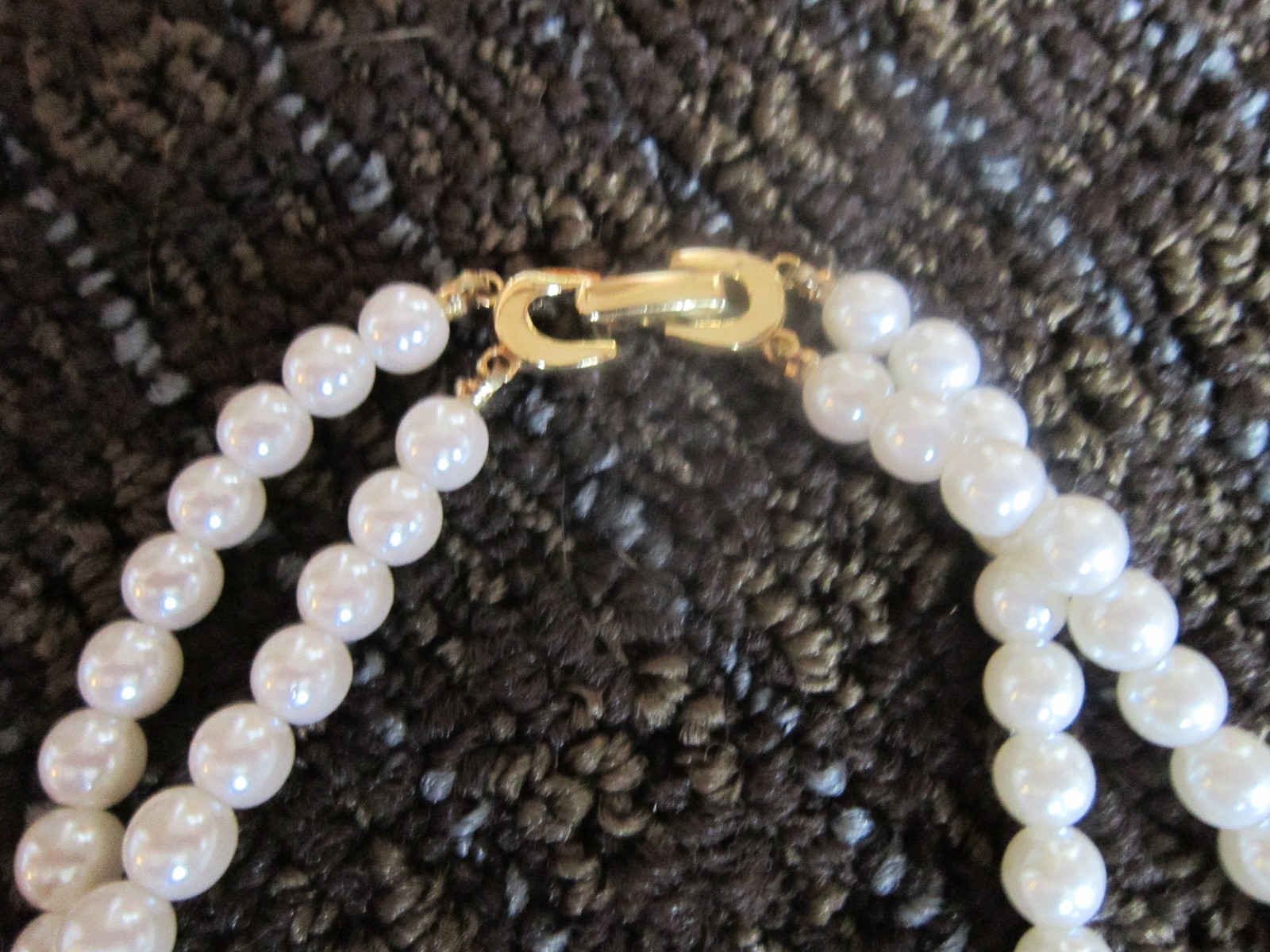 Faux Pearl Rhinestone Choker Necklace & Bracelet Gold tone Trim Elegant VTG
